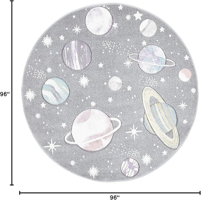 SAFAVIEH Carousel Kids Collection 8' Round Grey/Lavender CRK103F Outer Space Non-Shedding Playroom Nursery Bedroom Area Rug