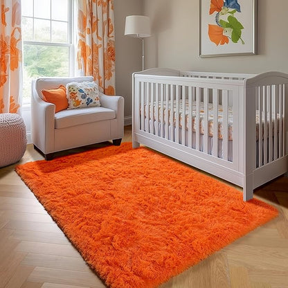 ONASAR Orange Rugs for Living Room Bedroom, 5x8 Washable Fluffy Bedside Area Rug, Soft Plush Shaggy Indoor Floor Carpet for Nursery Kids Girls Boys Teen Dorm Home Office Decor Aesthetic