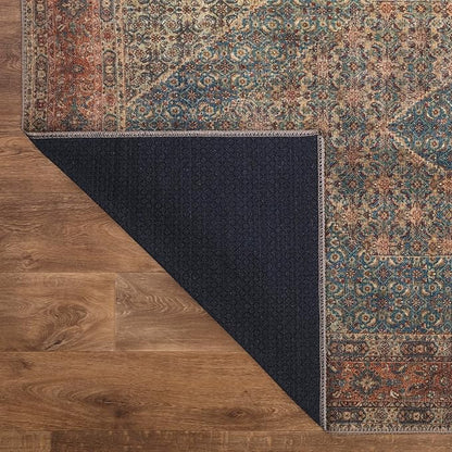 Keen Home Design 6x9 Rug - Machine Washable Area Rug with Non-Slip Backing, Ideal for Living Room, Dining Room, Bedroom - Vintage, Easy Clean, Durable, Low Pile Rug - (6' x 9')