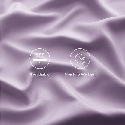 Bedsure Queen Sheet Set, Rayon Derived from Bamboo, Cooling Sheets, Breathable & Soft, Deep Pocket Up to 16 Inches, Hotel Luxury Silky Bedding for Hot Sleepers, Lilac