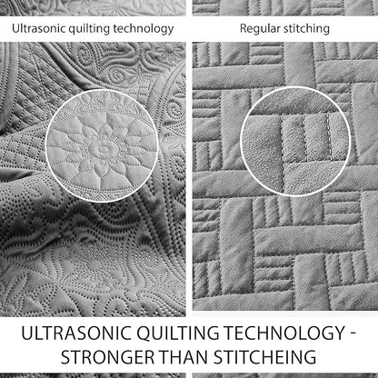 IR Imperial Rooms 8 Pack Quilt King Size Bedding (106" x 96") - Bulk Wholesale for Hotels, Guest Bedroom & Airbnbs - Lightweight Microfiber Reversible Floral Embossed Quilts Bedspreads (Grey)