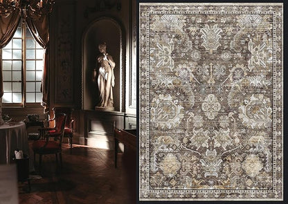 RUGSURE Washable Area Rugs - Perfect for Living Room, Bedroom, Kids Room, Nursery - Stain & Water Resistant Non-Slip, Pet & Child Friendly, Vintage Tribal Area Rugs (Ivory, 9' x 12')
