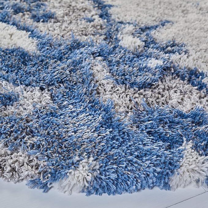 SAFAVIEH Horizon Shag Collection Area Rug - 6'7" Round, Grey & Blue, Modern Abstract Design, Non-Shedding & Easy Care, 2-inch Thick Ideal for High Traffic Areas in Living Room, Bedroom (HZN890G)