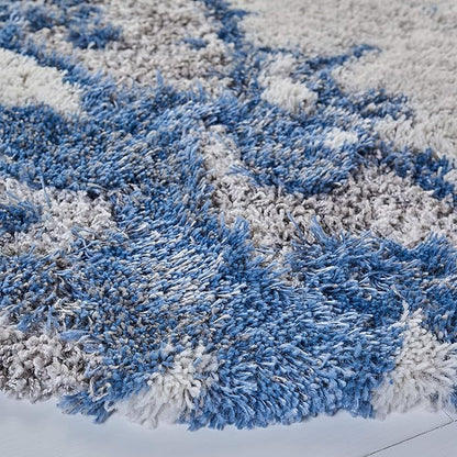 SAFAVIEH Horizon Shag Collection Area Rug - 6'7" Round, Grey & Blue, Modern Abstract Design, Non-Shedding & Easy Care, 2-inch Thick Ideal for High Traffic Areas in Living Room, Bedroom (HZN890G)