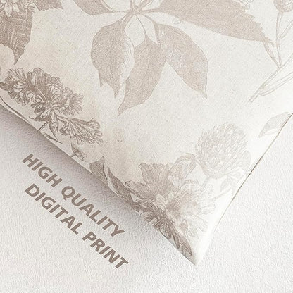Foindtower Set of 2 Linen Floral Vintage Throw Pillow Covers Neutral Accent Print Decorative Cushion Covers Farmhouse Home Decor for Sofa Chair Couch Bedroom Living Room,18×18 Inch,Tan Beige
