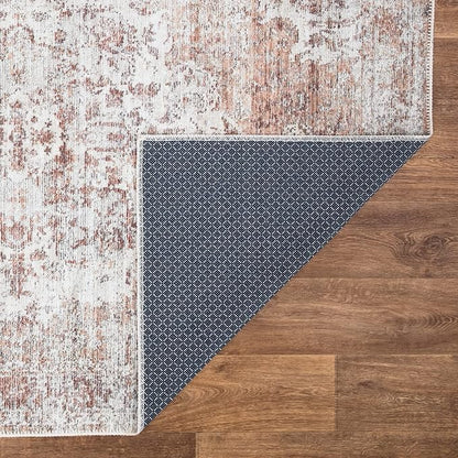 Bloom Rugs Washable Non-Slip 6' x 9' Rug - Ivory/Blush Traditional Area Rug for Living Room, Bedroom, Dining Room, and Kitchen - Exact Size: 6' x 9'