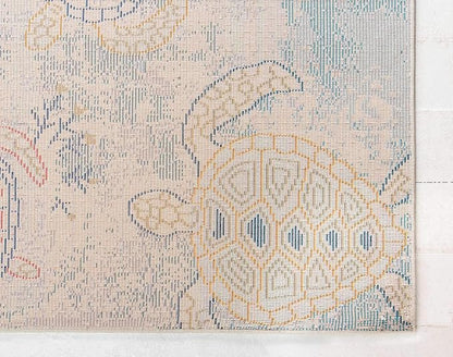 Unique Loom Positano Collection Coastal Modern Turtles Beige Area Rug (9' x 12')