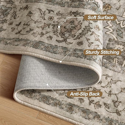 Tangsoo 5x7 Area Rug Washable Rug for Living Room, Vintage Indoor Non Slip Large Area Rugs, Print Distressed Grey Carpet, Soft Low Pile Foldable Floor Rug for Bedroom Dining Room Dorm
