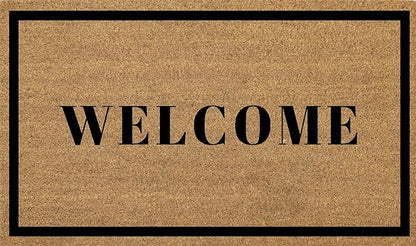 Coir Door Mats 17" X 30", Non-Slip Sturdy, PVC Backed Heavy Duty, Easy to Clean, Ideal for Door Entrance, Patio, Porch, Backyard, Garages, Welcome with Border