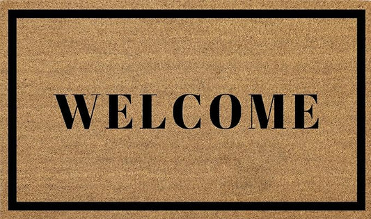 Coir Door Mats 17" X 30", Non-Slip Sturdy, PVC Backed Heavy Duty, Easy to Clean, Ideal for Door Entrance, Patio, Porch, Backyard, Garages, Welcome with Border