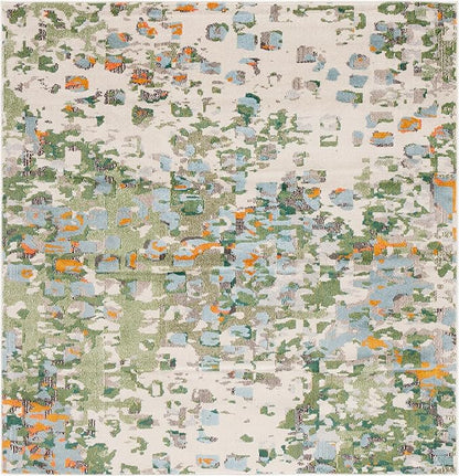 SAFAVIEH Monaco Collection Area Rug - 6'7" Square, Sage & Rust, Abstract Watercolor Design, Non-Shedding & Easy Care, Ideal for High Traffic Areas in Living Room, Bedroom, Dining (MNC225W-7SQ)
