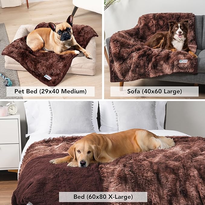 PetAmi Waterproof Dog Blanket for Small Medium Dogs, Calming Fleece Cat Blanket, Couch Protector Washable Sherpa Faux Fur Pet Throw for Puppy, Soft Reversible 29x40 Tie-Dye Brown