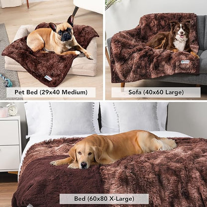 PetAmi Waterproof Dog Blanket for Medium Large Dogs, Calming Fleece Cat Blanket, Couch Protector Washable Sherpa Faux Fur Pet Throw for Puppy, Soft Reversible Leakproof 40x60 Tie-Dye Brown