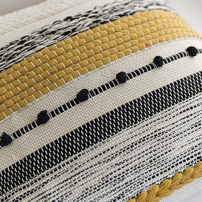 BlissBlush Fall Boho Decorative Throw Pillow Cover 22x22 Square Yellow Mustard Accent Pillowcase Tassels Farmhouse Cushion for Couch Sofa Bedroom Living Room Home Décor Cover ONLY (Pack of 1)