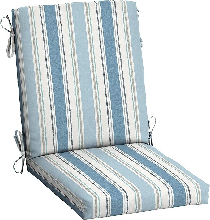 Arden Outdoor Dining Chair Cushion, 20 x 20, Rain-Proof, Fade Resistant, French Blue Linen Stripe