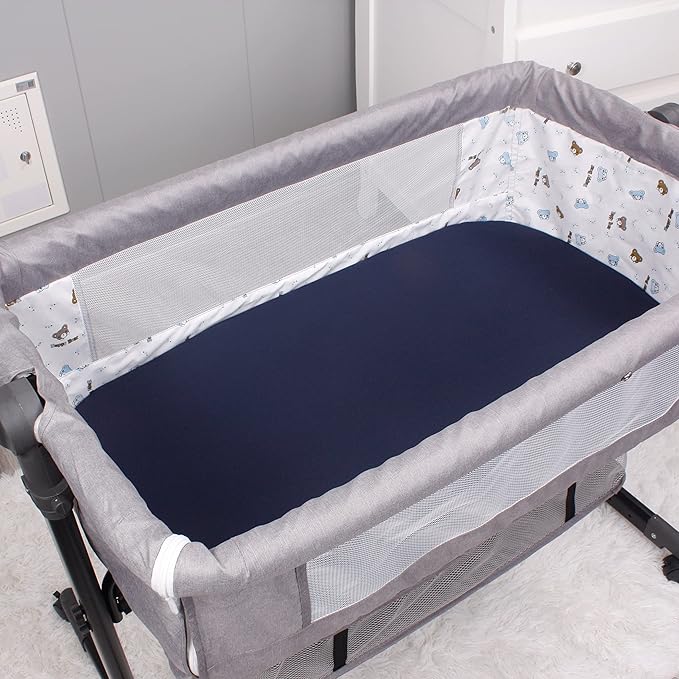 Belsden Pack of 3 Fitted Bassinet Sheet Set, Flexible Fit Various Bassinet, Adapts to Oval, Hourglasss and Rectangle Shaped Bassinet Pads, Cloudy Soft Washable Material, White Star & Navy & Navy Star