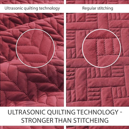 IR Imperial Rooms 8 Pack California King Quilt Bedding Set (118"x106") - Bulk Wholesale for Hotels, Guest Bedroom & Airbnbs - Lightweight Microfiber Reversible Embossed Quilts Bedspread (Burgundy)
