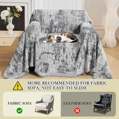 MEETSKY Small Couch Cover Oversized Chair Cover Washable, Chenille Soft Throw Cover for Single Sofa, Abstract Geometric Sofa Slipcover Multi-Use Furniture Protector for Pets, 71" x 91", Deep Grey
