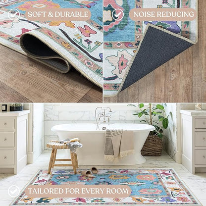 Fame Living Colorful Oushak Rug, Modern, Vintage, Turkish, Eclectic, Floral, Pastel, Washable, Oversized, Extra Large Area Rugs for Living Room, Dining, Bedroom, Lounge 9'5"x14'
