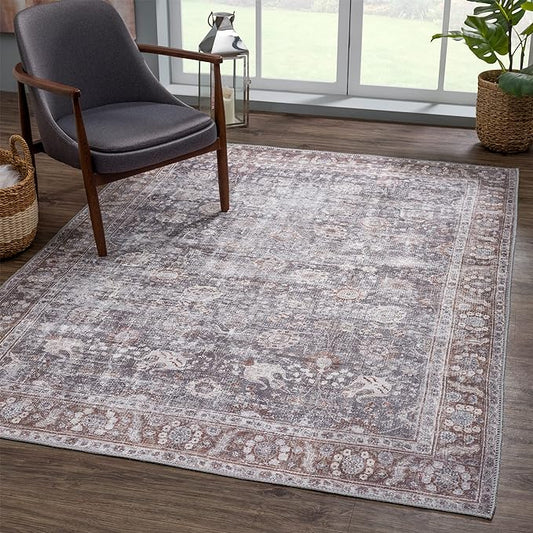 Bloom Rugs Washable 9' x 12' Rug - Brown/Dark Gray Traditional Area Rug for Living Room, Bedroom, Dining Room, and Kitchen - Exact Size: 9' x 12'
