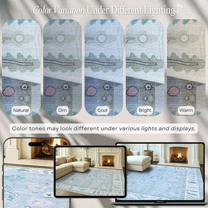 Fame Rugs Lavender Modern Oushak Rug 5x7, Washable Vintage Turkish Colorful Oriental Antique Inspired Area Rugs, Luxury Living Room Bedroom (386PBL, 5' x 7')