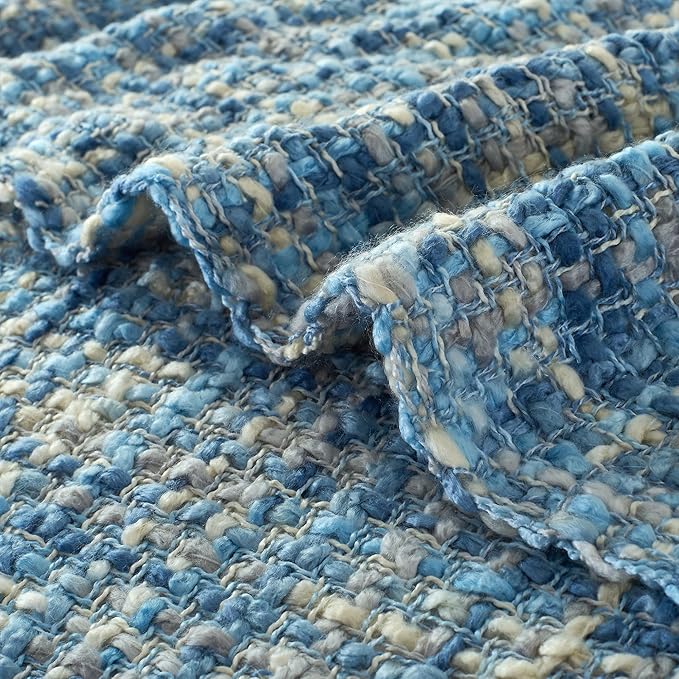 Multi-Color Light Blue Cable Knitted Throw Blanket for Couch,50"X60" Boho Style Textured Blankets for Home Decor,Super Soft Warm Cozy Chunky Knit Blanket with Decorative Tassels for Bed