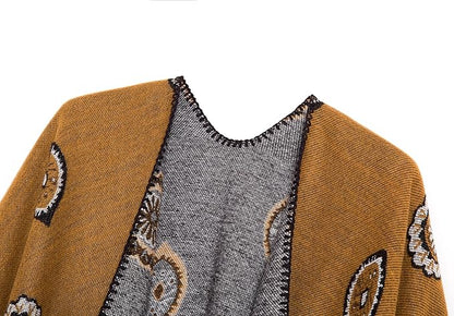 Women's Vintage Pattern Open Front Poncho Cape Shawl Winter Shawl Wraps