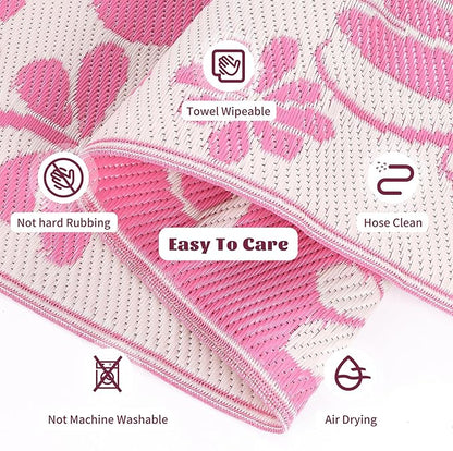 Ileading Outdoor Plastic Straw Rug 5x8ft Funny Floral Style Reversible Patio Area Rugs Waterproof Non Shedding Portable Carpets for Rv Outside Deck Pool Beach Picnic Camping (Pink)