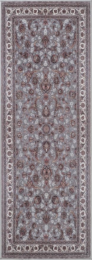 Bloom Rugs Washable Non-Slip 12 ft Runner - Slate Gray Traditional Oriental Runner for Entryway, Hallway, Bathroom, and Kitchen - Exact Size: 2.5' x 12'
