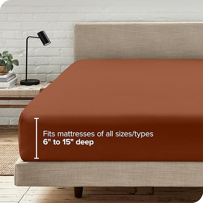Bare Home Fitted Bottom Sheet Twin Extra Long Size - Premium 1800 Microfiber - Ultra-Soft Hotel Luxury - Deep Pocket - Durable and Long Lasting (Twin XL, Terracotta)