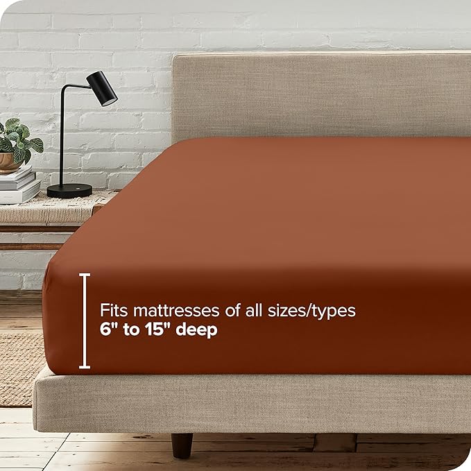 Bare Home Fitted Bottom Sheet Full Size - Premium 1800 Microfiber - Ultra-Soft Hotel Luxury - Deep Pocket - Durable and Long Lasting (Full, Terracotta)