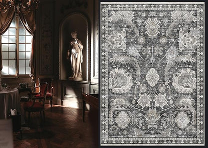 RUGSURE Washable Area Rugs - Perfect for Living Room, Bedroom, Kids Room, Nursery - Stain & Water Resistant Non-Slip, Pet & Child Friendly, Vintage Tribal Area Rugs (Grey, 9' x 12')