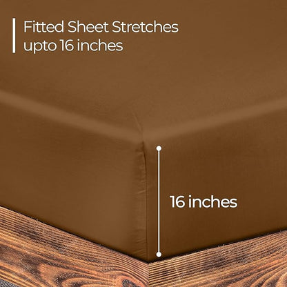 ROYALE LINENS 300 Thread Count 100% Long Staple Combed Cotton Fitted Sheet Twin XL - Super Soft Deep Pocket Bottom Sheet - Fitted Sheets Only - Elastic Sheets (Twin XL, Chocolate)