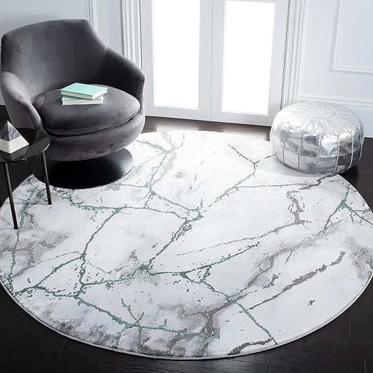 SAFAVIEH Craft Collection Area Rug - 4' Round, Grey & Green, Modern Abstract Design, Non-Shedding & Easy Care, Ideal for High Traffic Areas in Living Room, Bedroom (CFT877Y)