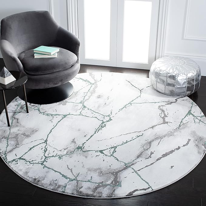 SAFAVIEH Craft Collection Area Rug - 5'3" Round, Grey & Green, Modern Abstract Design, Non-Shedding & Easy Care, Ideal for High Traffic Areas in Living Room, Bedroom (CFT877Y)