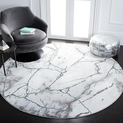 SAFAVIEH Craft Collection Area Rug - 5'3" Round, Grey & Green, Modern Abstract Design, Non-Shedding & Easy Care, Ideal for High Traffic Areas in Living Room, Bedroom (CFT877Y)