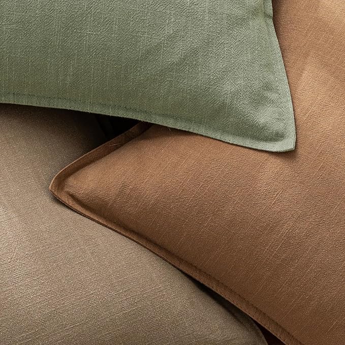 EMEMA Decorative Linen Throw Pillow Covers 24x24 Inch Brown Boho Farmhouse Neutral Couch Throw Pillows for Bed Pack of 2 Accent Pillowcase Modern Sofa Cushion Livingroom Home
