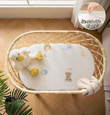 SDY Jersey Bassinet Sheets for Baby Girls,32 "x 16 "x 4", Pink Kawaii Bear Standard Oval/Retangle Bassinet Mattress Sheets for Toddler,Super Soft Breathable