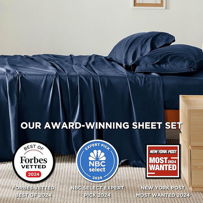 Bedsure King Size Sheets Set, Cooling Sheets for Hot Sleepers, Rayon Derived from Bamboo, Breathable & Soft, Deep Pocket Up to 16 Inches, Hotel Luxury Silky Bedding, Navy