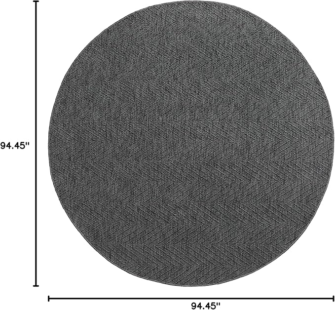 TOWN & COUNTRY BASICS Pax Herringbone Textured Solid Everwash® Washable Area Rug, Low Pile, Non-Slip Backing, Easy Clean Pet & Family Friendly Rug, Dark Grey, 8' Round