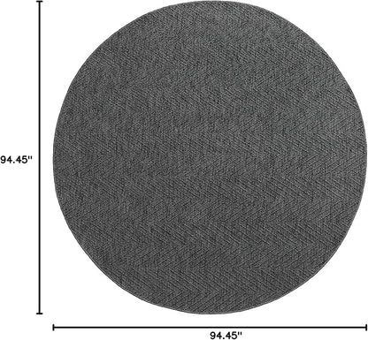 TOWN & COUNTRY BASICS Pax Herringbone Textured Solid Everwash® Washable Area Rug, Low Pile, Non-Slip Backing, Easy Clean Pet & Family Friendly Rug, Dark Grey, 8' Round