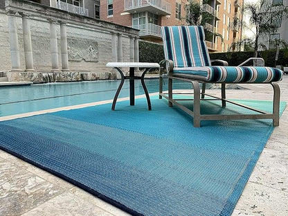 Fab Habitat Outdoor Rug - Waterproof, Fade Resistant, Crease-Free - Premium Recycled Plastic - Ombre - Porch, Deck, Balcony, Mudroom, Laundry Room, Patio - Big Sur - Teal - 3 x 5 ft
