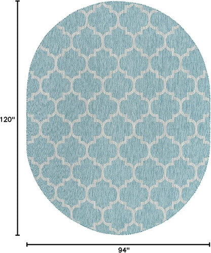 Unique Loom Outdoor Trellis Collection Area Rug (7' 10" x 10' Oval, Aquamarine/ Gray)
