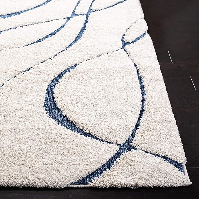 SAFAVIEH Florida Shag Collection Accent Rug - 2'3" x 4', Cream & Blue, Non-Shedding & Easy Care, 1.2-inch Thick Ideal for High Traffic Areas in Entryway, Living Room, Bedroom (SG471-1165)