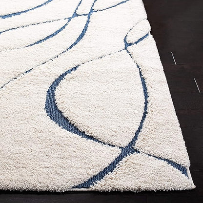 SAFAVIEH Florida Shag Collection Accent Rug - 2'3" x 4', Cream & Blue, Non-Shedding & Easy Care, 1.2-inch Thick Ideal for High Traffic Areas in Entryway, Living Room, Bedroom (SG471-1165)