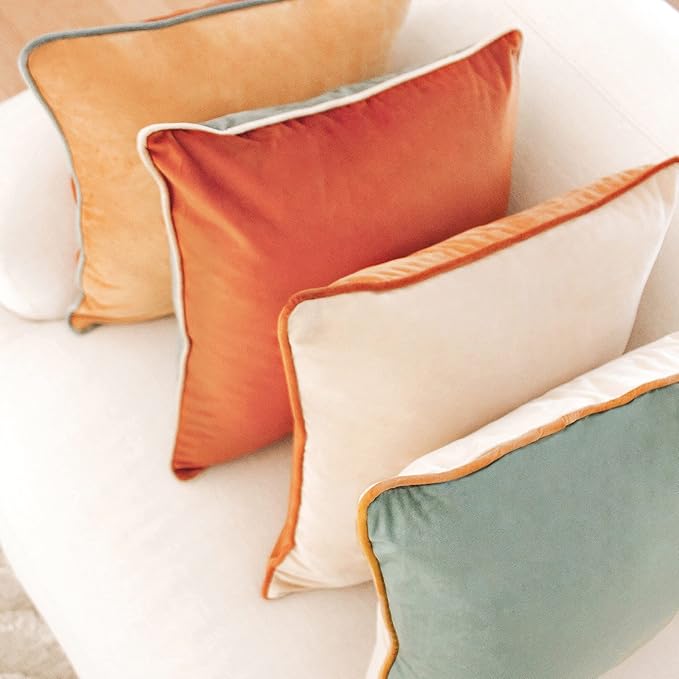 MONDAY MOOSE Decorative Throw Pillow Covers Cushion Cases, Set of 4 Soft Velvet Modern Double-Sided Designs, Mix and Match for Home Decor, Pillow Inserts Not Included (24x24 inch, Orange/Teal)