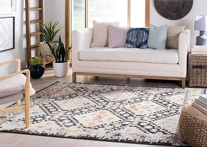SAFAVIEH Madison Collection Area Rug - 9' Square, Black & Yellow, Boho Diamond Distressed Design, Non-Shedding & Easy Care, Ideal for High Traffic Areas in Living Room, Bedroom (MAD418Z)