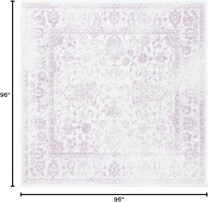 SAFAVIEH Adirondack Collection Area Rug - 8' Square, Ivory & Lavender, Distressed Vintage Floral Design, Non-Shedding & Easy to Clean, Ideal for Living Room, Bedroom, Dining Space (ADR109U)