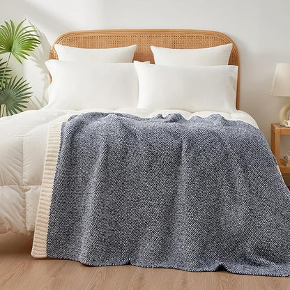 Snuggle Sac Heather Navy Twin Size Blankets, Super Soft Microfiber, Warm Cozy Knit Fuzzy Plush Blankets for Sofa, Bed, Living Room, Navy, 60x80 inches