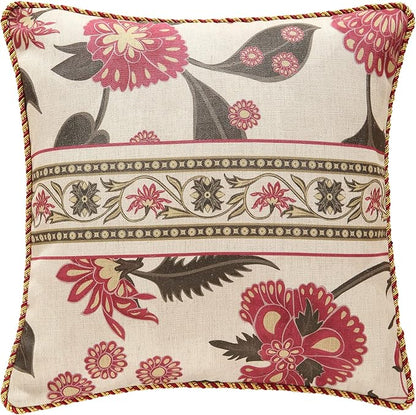 patdrea Designer Throw Pillow Covers,Vintage Red Pillowcases with Leaves and Flower Pattern Pillows Cover for Couch,Linen Decorative Square Cushion for Bed Living Room Outdoor Car,18X18 Inches